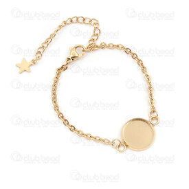 4007-0213-10412GL - Acier Inoxydable 304 Chaine Forcat Plat 2.5x3x0.5mm Soude avec Support pour Cabochon Rond 12mm Bracelet 14cm (5.5po) avec Chaine de Rallonge 54mm et Breloque Etoile Plaque Or 5pcs 4007-0213-10412GL,Cabochons,Bézel - Supports à cabochons,montreal, quebec, canada, beads, wholesale