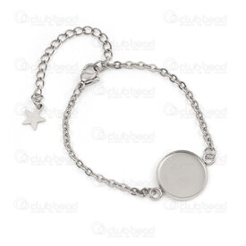 4007-0213-10414 - Acier Inoxydable 304 Chaine Forcat Plat 2.5x3x0.5mm Soude avec Support pour Cabochon Rond 14mm Bracelet 14cm (5.5po) avec Chaine de Rallonge 54mm et Breloque Etoile Naturel 5pcs 4007-0213-10414,Cabochons,Bézel - Supports à cabochons,montreal, quebec, canada, beads, wholesale