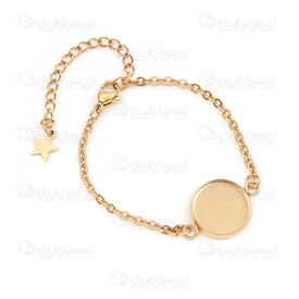 4007-0213-10414GL - Stainless Steel 304 Flat Cable Chain 2.5x3x0.5mm Soldered with Bezel Cup 14mm Round 14cm (5.5in) Bracelet with Extender Chain 54mm with Star Charm Gold Plated 5pc 4007-0213-10414GL,Cabochon,montreal, quebec, canada, beads, wholesale