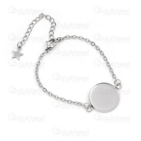4007-0213-10416 - Acier Inoxydable 304 Chaine Forcat Plat 2.5x3x0.5mm Soude avec Support pour Cabochon Rond 16mm Bracelet 14cm (5.5po) avec Chaine de Rallonge 54mm et Breloque Etoile Naturel 5pcs 4007-0213-10416,Chaînes,Par styles,Forçat,montreal, quebec, canada, beads, wholesale