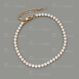 4007-0213-106GL - Acier Inoxydable 304 Chaine Zircon Cubique Cristal 3mm Bracelet 18cm (7po) avec Chaine de Rallonge 50mm Plaque Or 1pc 4007-0213-106GL,zircon cubique,montreal, quebec, canada, beads, wholesale