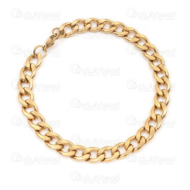 4007-0213-110GL - Stainless Steel 304 Curb Chain 8.5x12x3mm Unsoldered Bracelet 9in (24cm) Gold Plated 1pc 4007-0213-110GL,nox,montreal, quebec, canada, beads, wholesale