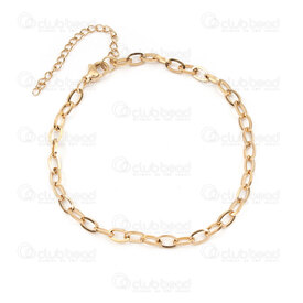 4007-0213-112XGL - Stainless Steel 304 Paperclip Chain 4x6x0.85mm Square Wire Unsoldered Bracelet 8in (20cm) with Chain Extender 55mm Gold Plated 5pcs 4007-0213-112XGL,Acier,montreal, quebec, canada, beads, wholesale