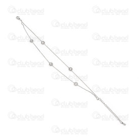 4007-0213-32 - DISC Stainless steel anklet double chain with rhinestone round charm 6mm natural 1pc 4007-0213-32,montreal, quebec, canada, beads, wholesale