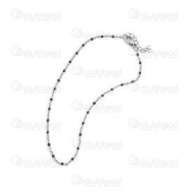4007-0213-362 - Stainless steel anklet chain 1.5mm black charm natural 1pc 4007-0213-362,Finished jewelry,montreal, quebec, canada, beads, wholesale