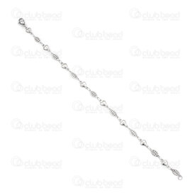 4007-0213-60 - Stainless steel Bracelet Heart 5x5mm Fancy Stripped Oval 7.5x4.5mm Natural 22cm 1pc 4007-0213-60,Finished jewelry,Stainless steel,montreal, quebec, canada, beads, wholesale