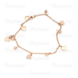 4007-0213-62RGL - Stainless Steel Anklet Chain Heart charm 8x8mm Ball 5mm Rose Gold 1pc 4007-0213-62RGL,montreal, quebec, canada, beads, wholesale