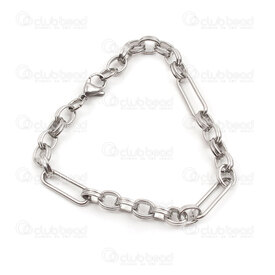 4007-0213-68N - Stainless Steel Long Figaro Chain 8x6.5x2.5mm 19.5x6.5x1.5mm Unsoldered Bracelet 8" (21cm) Natural 1pc 4007-0213-68N,Finished jewelry,montreal, quebec, canada, beads, wholesale