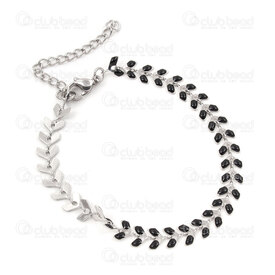 4007-0213-7402 - Stainless Steel Bracelet Leaf 6mm Black Filiing 21cm (8\") Natural 1pc 4007-0213-7402,Feuille acier inoxydable,montreal, quebec, canada, beads, wholesale