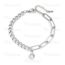 4007-0213-76 - Acier Inoxydable Bracelet Large Avec Zircon Cubique Round 23cm Naturel 1pc 4007-0213-76,thick,montreal, quebec, canada, beads, wholesale