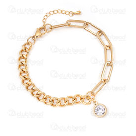 4007-0213-76GL - Acier Inoxydable 304 Chaine Gourmette-Trombone Bracelet Avec Zircon Cubique Round 23cm Plaque Or 1pc 4007-0213-76GL,Chaînes,Par styles,Trombone,montreal, quebec, canada, beads, wholesale
