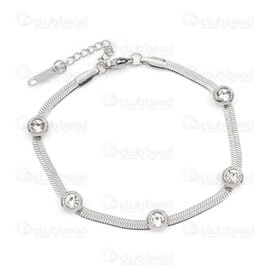 4007-0213-78 - Acier Inoxydable Bracelet Chaine Serpent PLat  Avec Zircon Cubique Round 22cm 1pc Naturel 4007-0213-78,snake chain,montreal, quebec, canada, beads, wholesale