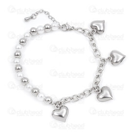 4007-0213-80 - Stainless Steel Beads And Chain Bracelet With Heart 22cm Natural 1 pc china 4007-0213-80,4007-0213,montreal, quebec, canada, beads, wholesale