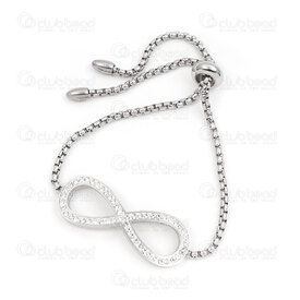 4007-0213-84 - Stainless Steel Chain Bracelet Adjustable With Cubic Zircon stone Infinity Link Natural 26cm 1pc 4007-0213-84,4007-0213,montreal, quebec, canada, beads, wholesale