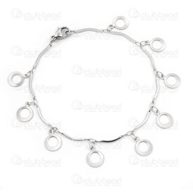 4007-0213-86 - Stainless Steel Bracelet Curved Link 1x15.5mm with Circle Charm 7.5inch (19cm) Natural 1pc 4007-0213-86,4007-0213,montreal, quebec, canada, beads, wholesale