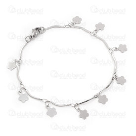 4007-0213-88 - Stainless Steel Bracelet Curved Link 1x15.5mm with Flower Charm 7.5inch (19cm) Natural 1pc 4007-0213-88,4007-0213,montreal, quebec, canada, beads, wholesale