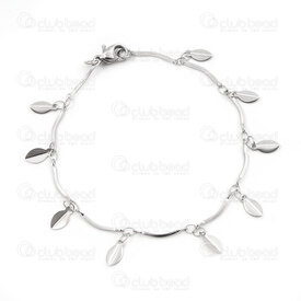4007-0213-90 - Stainless Steel Bracelet Curved Link 1x15.5mm with Leaf Charm 7.5inch (19cm) Natural 1pc 4007-0213-90,4007-0213,montreal, quebec, canada, beads, wholesale