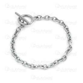 4007-0213-92 - Stainless Steel Cable Chain 4x6x1.5mm Hammered 19cm (7.5in) Bracelet Unsoldered with Toggle Clasp Natural 10pcs 4007-0213-92,Stainless steel clasps,montreal, quebec, canada, beads, wholesale