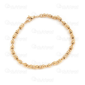 4007-0213-98GL - Stainless Steel 304 Double Link Chain with 4mm Round Bead Bracelet  21cm (8in) Gold Plated 1pc 4007-0213-98GL,Finished jewelry,Stainless steel,montreal, quebec, canada, beads, wholesale