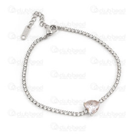 4007-0213-994 - Stainless Steel 304 Crystal Cubic Zircon Chain 2mm with Crystal Cubic Zircon Heart 9x9x6mm 18.5cm (7in) Bracelet with Chain Extender 35mm and Rectangle Plate Charm 11x3.5mm Natural 1pc 4007-0213-994,chaine inox 2.5mm,montreal, quebec, canada, beads, wholesale