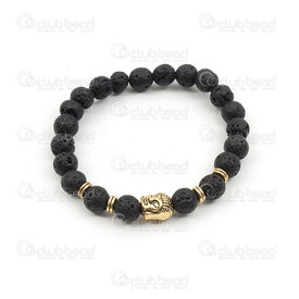 4007-0214-28 - Bracelet volcanic stone bead 8mm round with metal buddha head bead and spacer antique gold 1pc 4007-0214-28,Finished jewelry,montreal, quebec, canada, beads, wholesale
