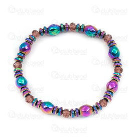 4007-0214-46 - Bracelet Semi Precious Stone Energetic Magnetic Hematite AB and Oval Faceted Glass Bead on Elastic 1pc 4007-0214-46,Finished jewelry,Stainless steel,montreal, quebec, canada, beads, wholesale