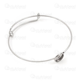 4007-0214-4710 - Stainless Steel Bangle with 10mm Bezal Cup Natural 2pcs 4007-0214-4710,Findings,Bezel - Cabochon Settings,montreal, quebec, canada, beads, wholesale