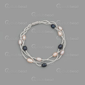 4007-0215-04 - Bracelet Perle d'Eau Douce 5-6 avec Perle de Rocaille Couleur Assortie Fermoir Magnétique 1pc China 4007-0215-04,Seed Pearls,montreal, quebec, canada, beads, wholesale