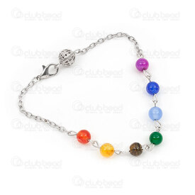 4007-0216-16 - Spiritual Metal Bracelet with 7 Chakra Bead with Chain Natural 20cm 2pcs 4007-0216-16,Finished jewelry,Semi-precious stone bracelets,montreal, quebec, canada, beads, wholesale
