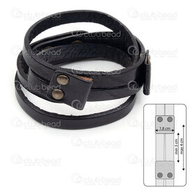 4007-0220-BLK - Leather Double Bracelet 16.5x1.6cm Black for watch face or pendant with snap antique brass 1pc 4007-0220-BLK,Finished jewelry,Leather,montreal, quebec, canada, beads, wholesale