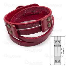 4007-0220-RD - Leather Double Bracelet 16.5x1.6cm Red for watch face or pendant with snap antique brass 1pc 4007-0220-RD,montreal, quebec, canada, beads, wholesale
