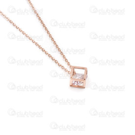 4007-0315-06 - stainless steel  necklace rose gold with rhinestone in cube 1pc LIMITED QUANTITY! 4007-0315-06,montreal, quebec, canada, beads, wholesale