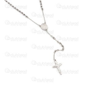4007-0315-12 - Stainless Steel Necklace Rosary bead 4mm with pendant cross 32x20mm without clasp natural 25'' 1pc 4007-0315-12,Cross bead,montreal, quebec, canada, beads, wholesale