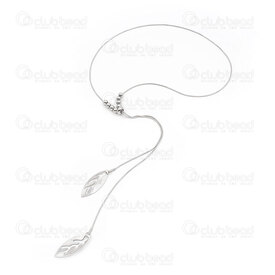 4007-0315-16 - Stainless steel necklace snake chain with bead 6mm fancy leaf 37x14mm natural 88cm (34.5inch) 1pc 4007-0315-16,Finished jewelry,montreal, quebec, canada, beads, wholesale