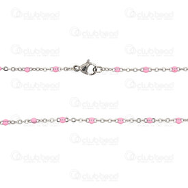 4007-0315-18 - Stainless steel Necklace Chain 1.5mm with Pink Dots Natural 18'' 5pc 4007-0315-18,stainless steel pink,montreal, quebec, canada, beads, wholesale