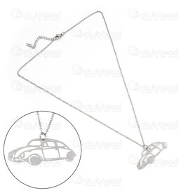 4007-0315-22 - Acier Inoxydable Collier Chaine 1.5mm avec Pendentif Voiture 15.5x40x1mm 17.5 Pouces avec Chaine de Rallonge 50mm Naturel 1pc 4007-0315-22,Pendentif 1,5 pouce,montreal, quebec, canada, beads, wholesale