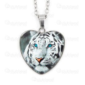 4007-0315-24 - Acier Inoxydable 304 Pendentif Cœur Tigre Blanc 27x22.5x6mm Chaine Forcat Metal 2.5x3mm Collier 22po (56cm) avec Chaine de Rallonge et Breloque Naturel 1pc 4007-0315-24,Pendentif blanc,montreal, quebec, canada, beads, wholesale