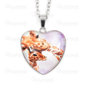 4007-0315-28 - Stainless Steel 304 Heart Pendant Two Girafe 27x22.5x6mm and Metal Cable Chain 2.5x3mm Soldered 22" Necklace with Chain Extender 50mm and Charm Natural 1pc 4007-0315-28,GIRS,montreal, quebec, canada, beads, wholesale