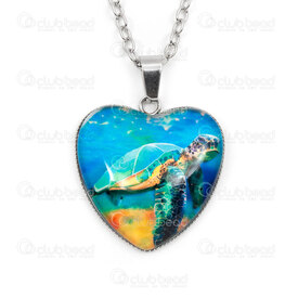 4007-0315-30 - Stainless Steel Heart Pendant Sea Turtle 27x22.5x6mm and Cable Chain 2.5x3mm Soldered 22" Necklace with Chain Extender 50mm and Charm Natural 1pc 4007-0315-30,Stainless steel heart charm,montreal, quebec, canada, beads, wholesale