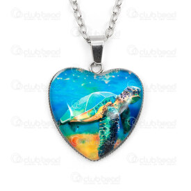 4007-0315-30 - Stainless Steel 304 Heart Pendant Sea Turtle 27x22.5x6mm and Metal Cable Chain 2.5x3mm Soldered 22" Necklace with Chain Extender 50mm and Charm Natural 1pc 4007-0315-30,Chains,METAL,montreal, quebec, canada, beads, wholesale