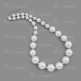4007-0315-32 - Stainless Steel 304 Cable Chain with Acrylic Pearl 8-16mm White Round and 4mm Round Bead 45cm (18in) Necklace with Chain Extender 50mm Natural 1pc 4007-0315-32,Chains,en ,montreal, quebec, canada, beads, wholesale