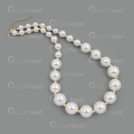 4007-0315-32GL - Stainless Steel 304 Cable Chain with Acrylic Pearl 8-16mm White Round and 4mm Round Bead 45cm (18in) Necklace with Chain Extender 50mm Gold Plated 1pc 4007-0315-32GL,Finished jewelry,montreal, quebec, canada, beads, wholesale