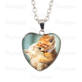 4007-0315-34 - Stainless Steel 304 Heart Pendant Two Cats 27x22.5x6mm and Cable Chain 2.5x3mm Soldered 22" Necklace with Chain Extender 50mm and Charm Natural 1pc 4007-0315-34,chaîne forçat,montreal, quebec, canada, beads, wholesale