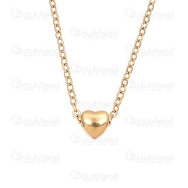 4007-0315-40GL - Stainless Steel 304 Cable Chain 1.8x2.2x0.3mm Soldered with Heart Bead 6x6x4.5mm 45cm (18in) Necklace Gold Plated 1pc 4007-0315-40GL,bille acier or,montreal, quebec, canada, beads, wholesale