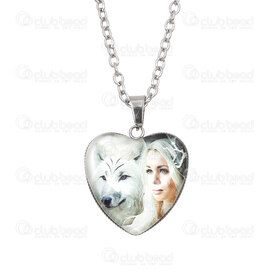 4007-0315-46 - Acier Inoxydable 304 Pendentif Cœur Femme avec Loup Blanc 27x22.5x6mm Chaine Forcat Acier Inoxydable 2.5x3mm Collier 22po (56cm) avec Chaine de Rallonge et Breloque Naturel 1pc 4007-0315-46,Solder,montreal, quebec, canada, beads, wholesale