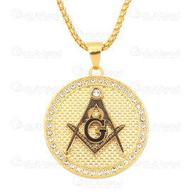 4007-0315-50GL - Acier Inoxydable 304 Chaine Venitienne 2.5mm Collier 24po (60cm) avec Pendentif Franc Macon Rond 42x38x2.5mm avec Beliere Couleur Or 1pc 4007-0315-50GL,Bijoux finis,En acier inoxydable,montreal, quebec, canada, beads, wholesale