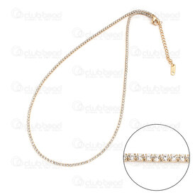 4007-0315-52GL - Acier Inoxydable 304 Chaine Zircon Cubique Cristal 2mm 42cm (16.5po) avec Chaine de Rallonge 53mm et Breloque Plaque Rectangle 11x3.5mm Plaque Or 1pc 4007-0315-52GL,Bijoux finis,En acier inoxydable,montreal, quebec, canada, beads, wholesale