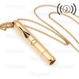4007-0315-54GL - Stainless Steel 304 Cable Chain 2x2.5mm Necklace 24in (61cm) with Whistle Pendant 65x10mm (518HZ sound of harmony) Waterdrop Design and Extensin Chain 50mm Gold Plated 1pc 4007-0315-54GL,si,montreal, quebec, canada, beads, wholesale