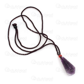 4007-0318 - Nylon Necklace with Natural Semi Precious Stone Pendant Amethyst (app. 25-35x10mm) Brown Adjustable with Beads 26in 1pc 4007-0318,Stainless Steel Necklace,montreal, quebec, canada, beads, wholesale