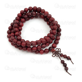 4007-0412-2M-8mm - Wood Rosary Mala Round 8mm Red Rosewood Matt Dyed On elastic cord (108 beads) 1pc 4007-0412-2M-8mm,bois,montreal, quebec, canada, beads, wholesale